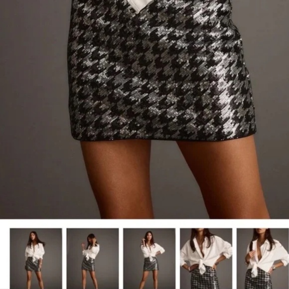 Claudia Black and Silver Sequin Houndstooth Mini Skirt-Small - Picture 1 of 3